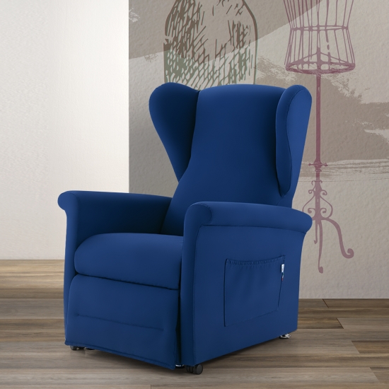 Upholstered riser armchair with iron and wooden frame 